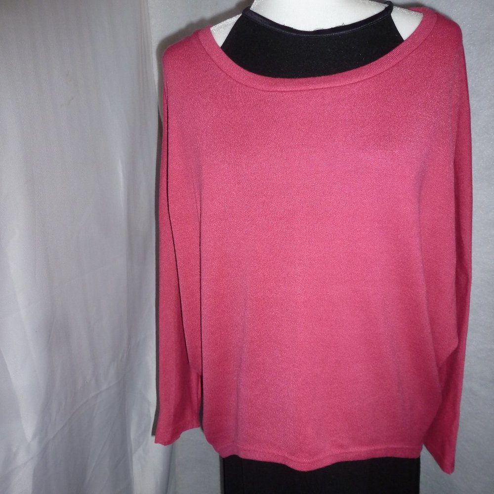 Hot Pink Off-Shoulder Oversized Batwing Sweater | Kimono Style | Medium